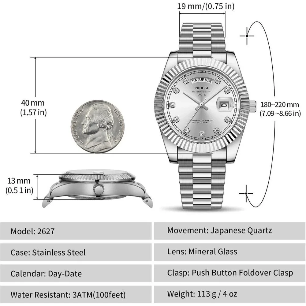 Men's All Silver Stainless Steel Analog Classic Design Stylish Wrist Dress Watch